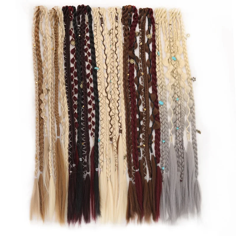 Bohemian Long Hair Braid Hand Woven Wig Braid with Decorative Hair Accessories Easy to Wear Synthetic Hair Clip Braid synthetic 4
