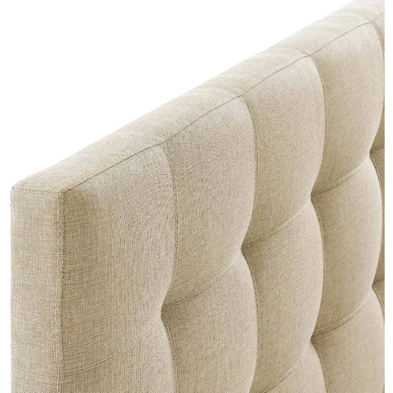 Tufted Linen Fabric Upholstered Queen Headboard in Beige 5