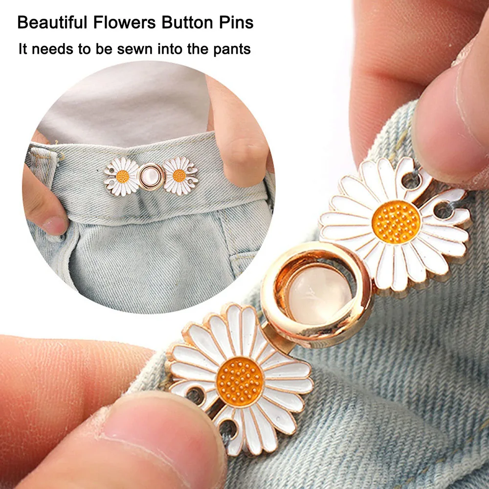 1Pair Bear Jean Buttons Pins Adjustable Flower Bear Jean Button Pin Waist Tightener Clip Bear Pants Clip Bear Buttons