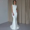 Simple Mermaid Wedding Dress 2024 Scoop Neck Backless Bride Dress Long Bride Gown With Button Women Customize Made 1