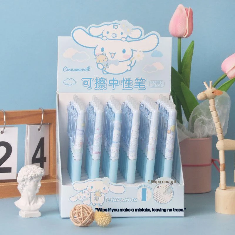 

36pcs/Box New Sanrio My Melody Kuromi Cinnamoroll Pochacco Press Pen Erased Roller Ball Pen Cute Student Writing Stationery