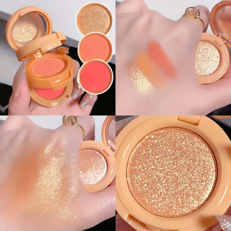 Powder Blusher Blush Powder Blush Plate Facial Blusher 3 In 1 Peach Blush Contour Shadow Palette Matte Glitter Pigment Highlight Makeup Palette Eyebrow Nose Shadow Powder Cosmetics