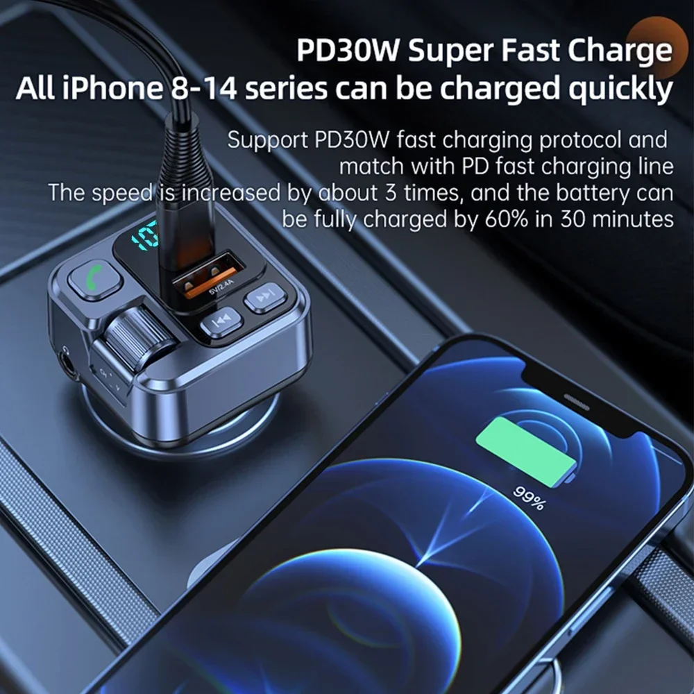 Bluetooth FM Transmitter and Car Audio Enhancer with Hands-Free Calling and USB Charger