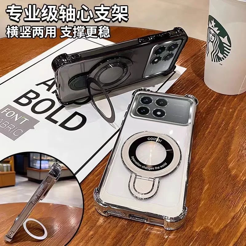 Luxury Transparent Plating Shockproof Case with Magnetic Bracket and Holder Stand