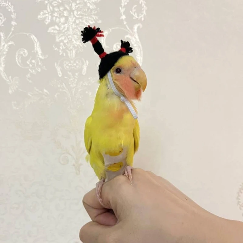 Bird Hat Costume with Adjustable Stretchy Chin Strap Hamsters Hats Fun Knit with Upright Braids for Small Pet