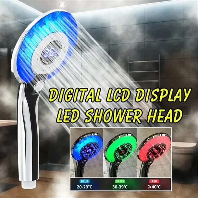 LEDShowerHeadDigitalTemperatureControlShowerSprayer3Spraying