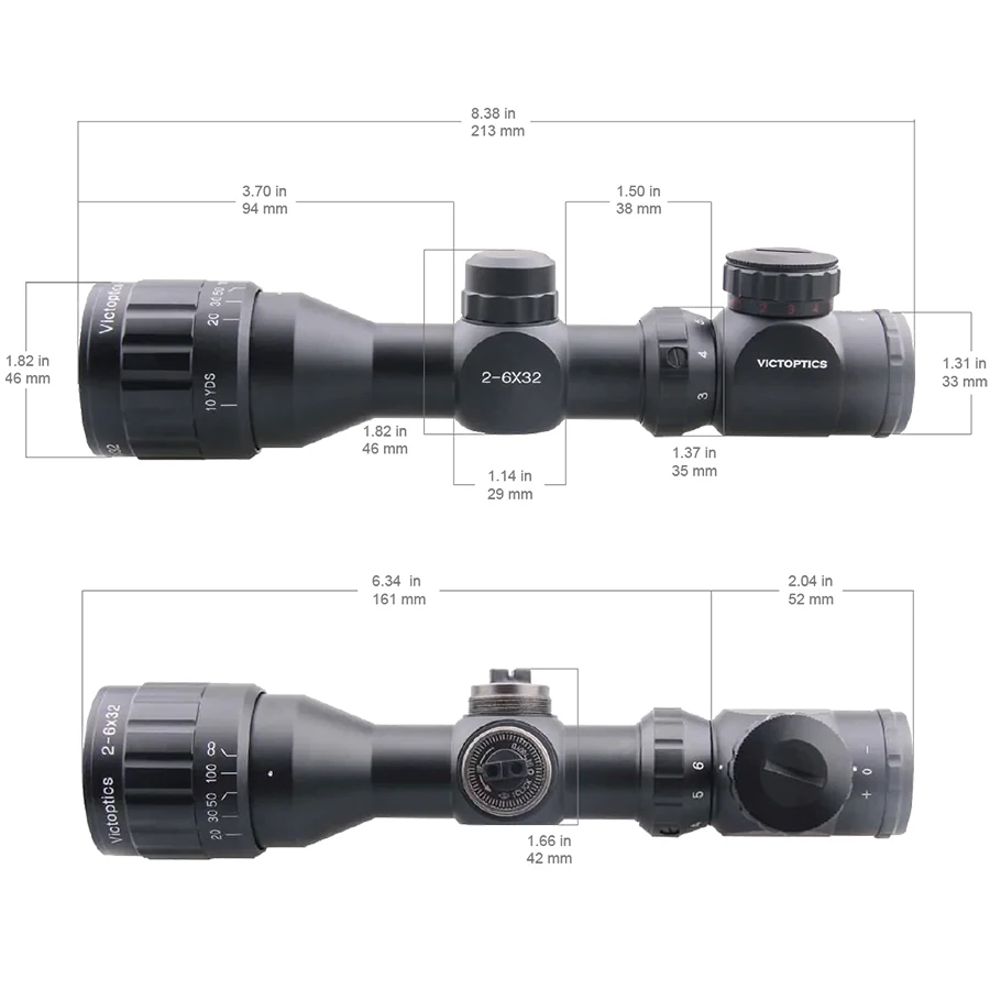Rifle Scope Victoptics 2-6X32 Aoe Hunting Scope Range Finder Reticle Riflescope Red Green Illuminate Scopes Airgun Lunettes