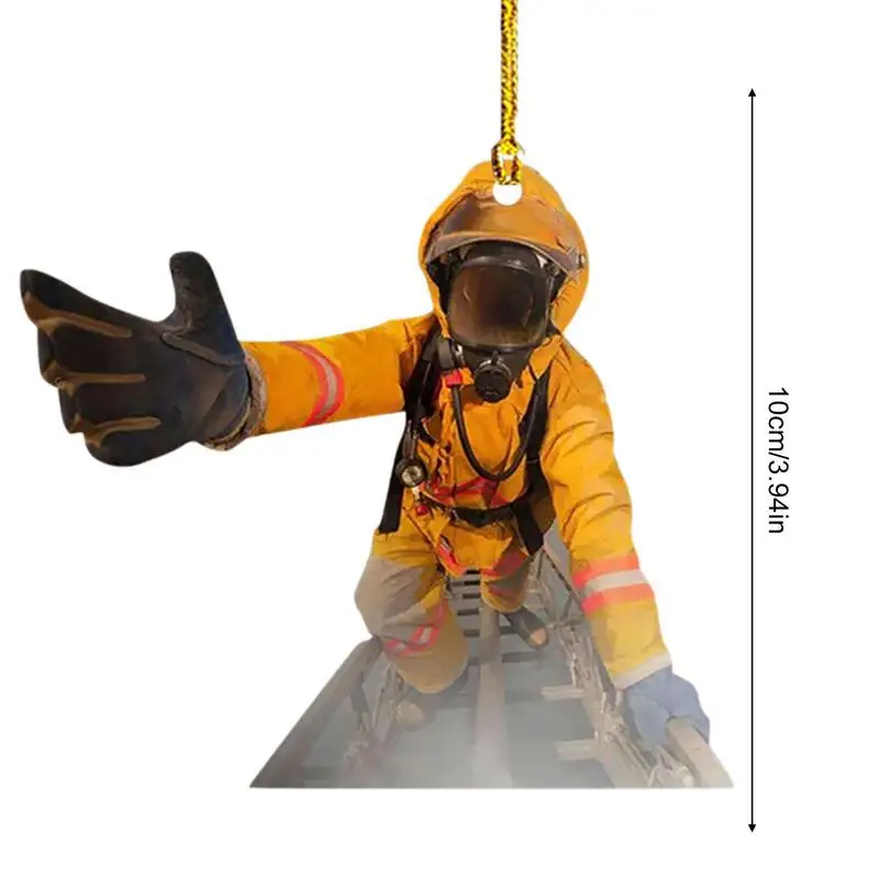 Christmas Fireman Ornaments Firefighter Decorations Christmas Hanging Ornaments Single-side 2D Mini Fireman Figurines Pendant