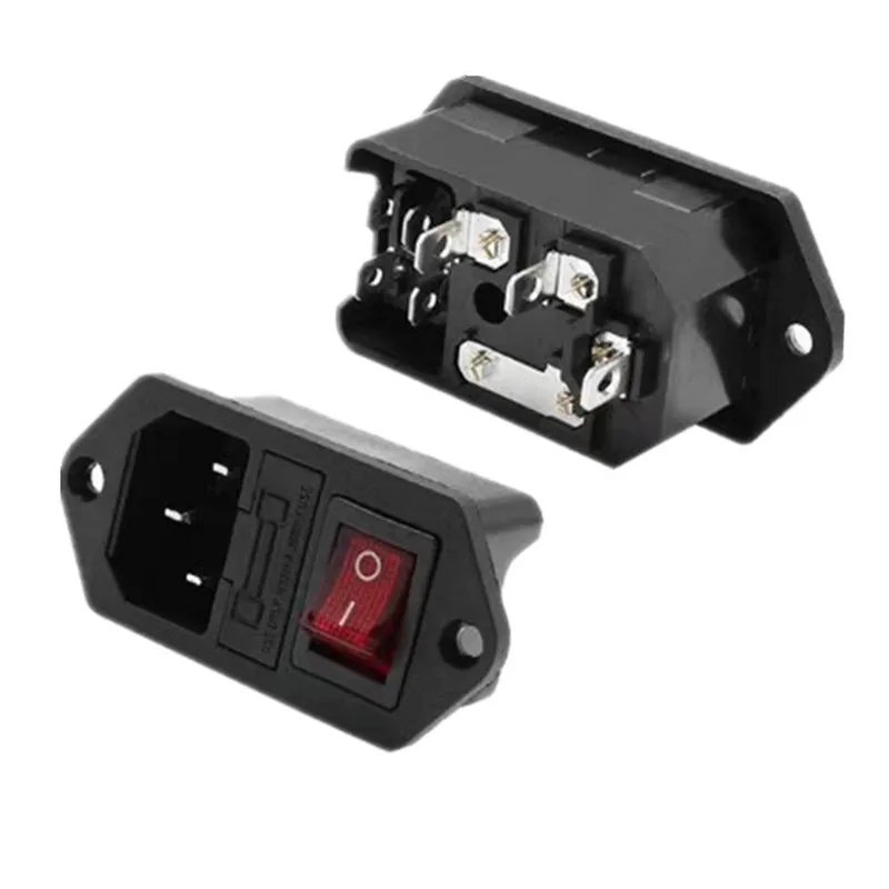 IEC320 C14 Electrical AC Socket 3 pin red LED 250V Rocker Switch 10A fuse female male inlet plug connector 2 pin socket mount ac power socket