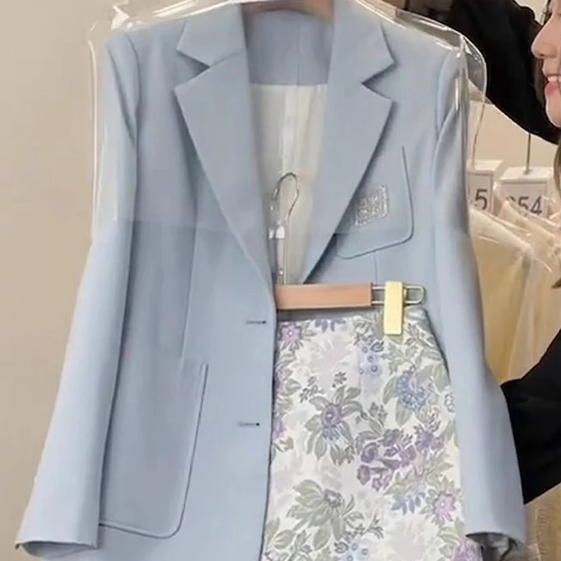 skirt sets Suit vest skirt spring new beautiful Korean blue coat printed skirt suit female sfashion sense blue suit floral skirt - view