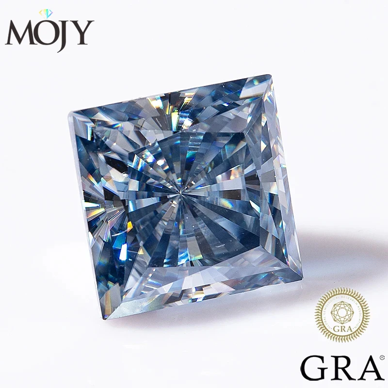 

MOJY Real Moissanite Loose Gemstone Stones Princess Cut 0.5ct~6ct ViVid Blue For Women Jewelry Diamond Ring Material With GRA