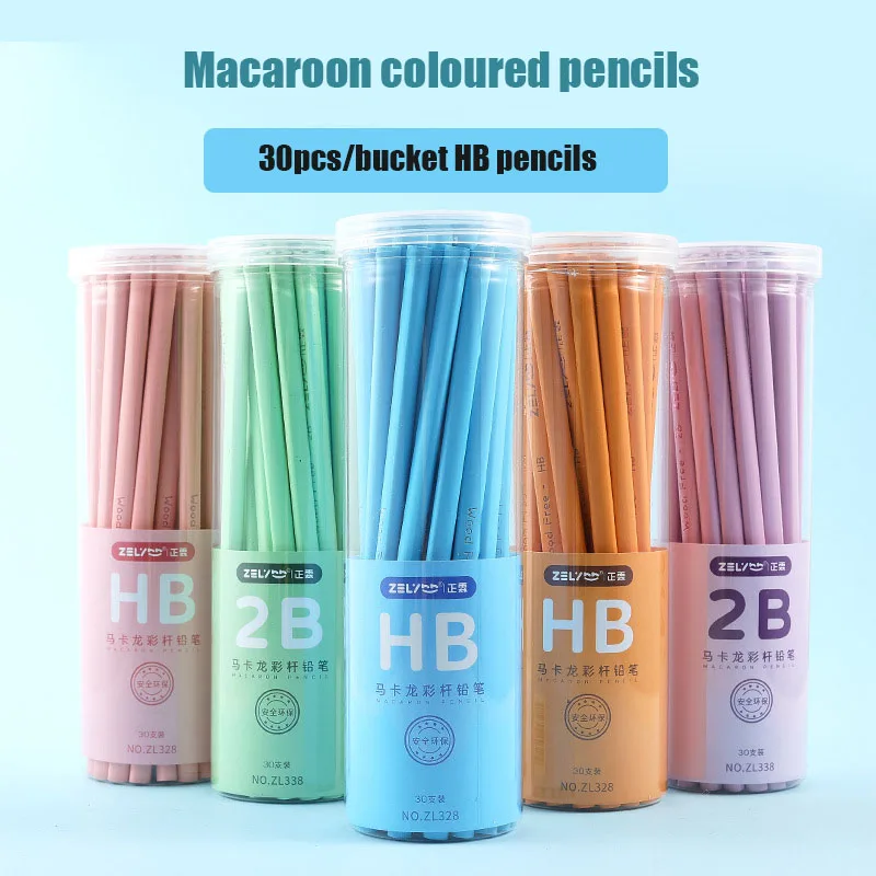 Colour HB Triangle Pencils 30pcs Barrel Safe Wooden Eraser Professional Pencils Cute Stationery School Supplies Children Drawing