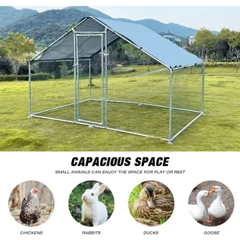 #'Metal Chicken Coop Poultry Cage Chicken Run Pen Dog Kennel with Waterproof and Anti-Ultraviolet Cover for Outdoor Farm Use