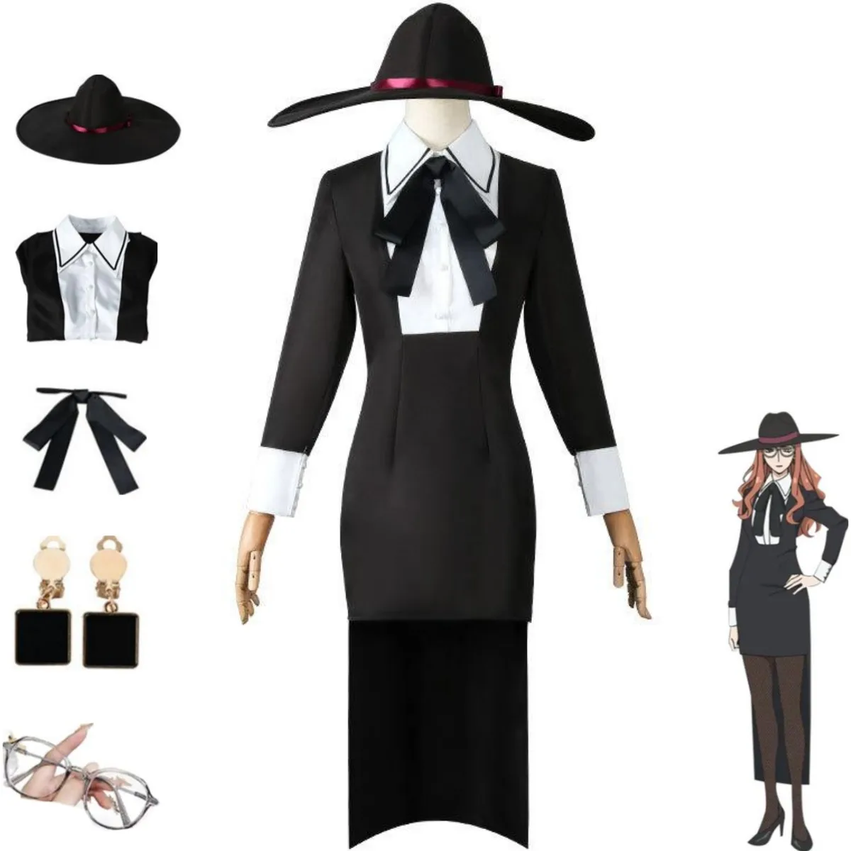 

Anime Spy×Family Sylvia Sherwood Cosplay Costume Swallowtail Skirt Daily Black Teacher Uniform Dress Woman Sexy Coverall Suit