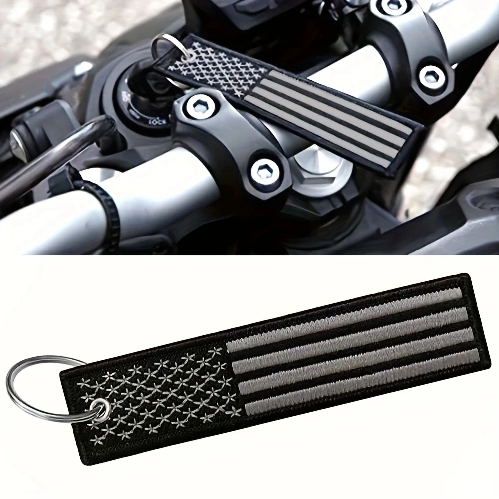 Patriotic American Flag Keychain - Stylish Black Keyring