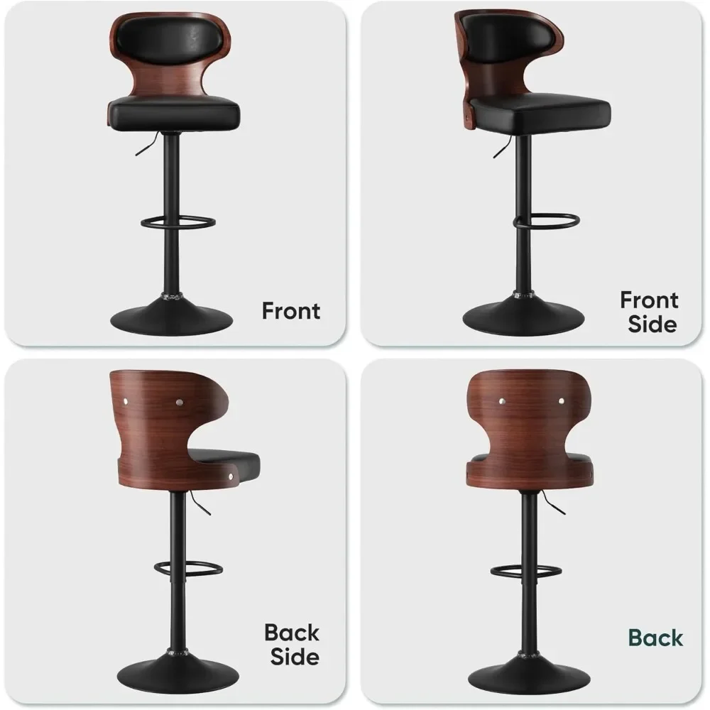Bar Stools Set of 2 Adjustable Height 24.5-33.5IN Bentwood Swivel Barstools with Back & Footrest Bar Chairs