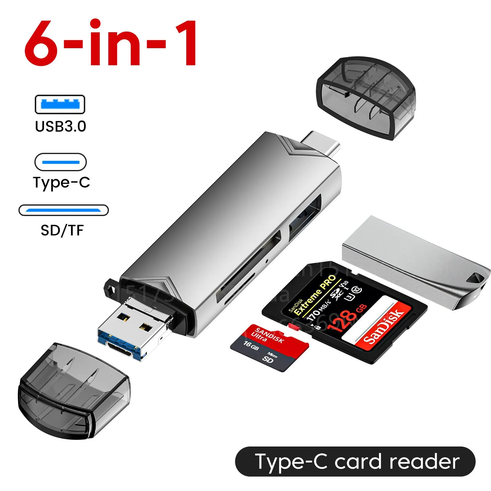 6 In 1 Multifunction Usb 3.0 Card Reader U Disk Type C/Micro Usb/Tf/Sd Flash Drive Memory Card Reading Adapter Phone Accessories