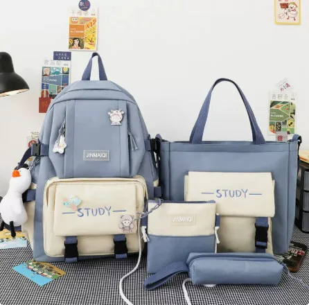4 Pcs Set Kawaii Backpack For Student School Bags For Teenager Girls Schoolbag Book Bags Pencil Case Women Travel Backpack Tote
