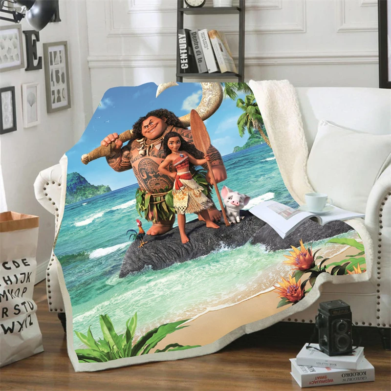 

3D Moana Disney Cartoon Super Warm Soft Sherpa Fleece Blanket Decorative Sofa Bed Double Layer Plush Flannel Children's Blanket