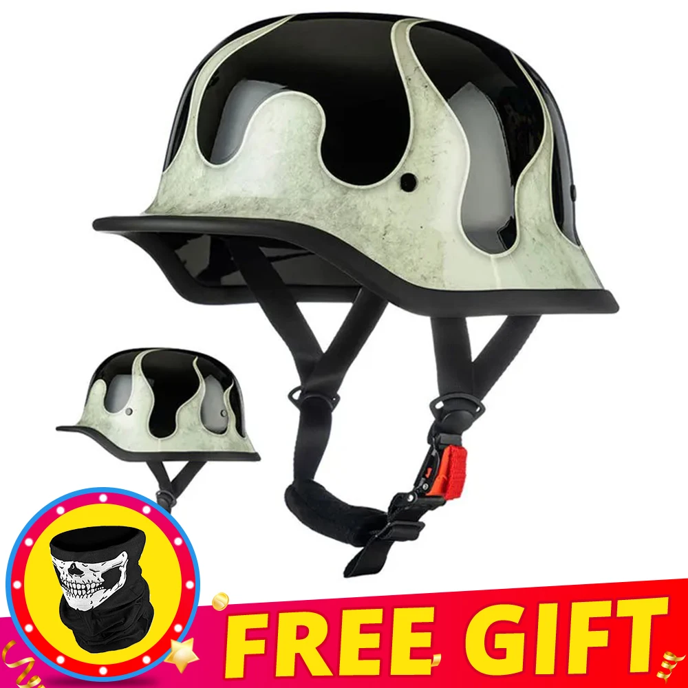 

Moto Helmet Retro Kask Moto DOT Approved Motorcycle Helmet Classic German Vintage Motocross Helmet Half Face Men Women Casco