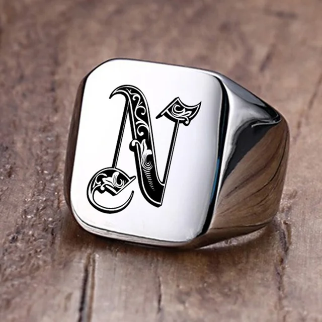 Vnox Retro Initials Signet Ring for Men 18mm Bulky Heavy Stamp Male Band Stainless Steel Letters Custom Jewelry Gift for Him 1