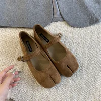 Bailamos New Brand Women Spilt Toe Flats Round Toe Shallow Slip On Ladies Casual Ballet Shoes Soft Leather Eelgant Dress Shoes M - Image 3