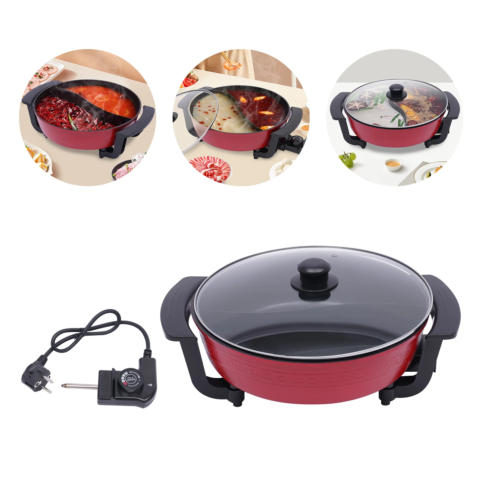 Electric Hot Pot  Household Multifunctional Mandarin Duck Split Fry Pan Non Stick Electric Hot Pot 6L