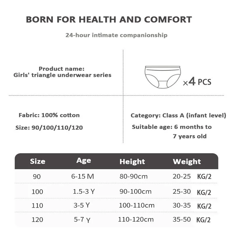 Baby Girls Panties 4 Pcs/Set Pure Cotton Soft Breathable Kids Pants Children Underwear For Girl baby cotton panties