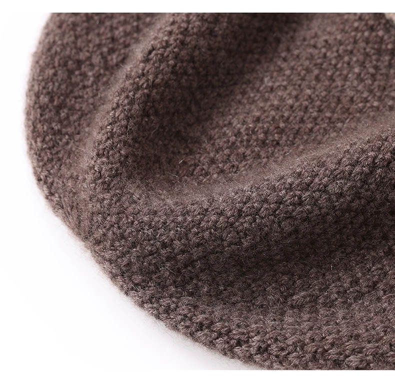 Hochwertige Mütze aus 100 % Kaschmir für Damen und Herren, Farbblock-verdickte, modische, warme, vielseitige gestrickte Gehörschutz-Wollmütze – Detail 15