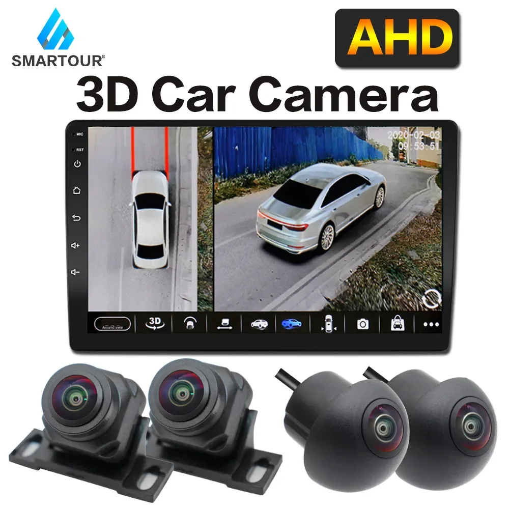 Smartour 360 자동차 카메라, 3D 서라운드 뷰, AHD 1080P, 720P, 우측, 좌측, 전방, 후방 뷰 카메라 시스템, 안드로이드 플레이어, 나이트 비전