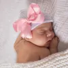 0-6Months Newborn Hospital Cute Knit White Bonnet with Ribbon Bow Baby Girls Boknot Beanie Hat Infant Grosgrain Bowknot Soft Hat 5