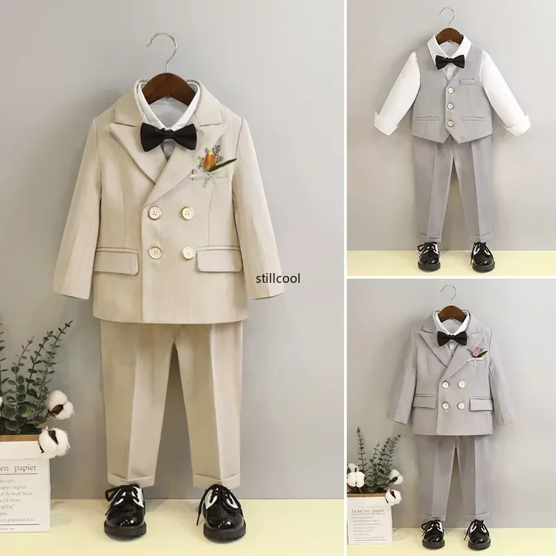 3-teiliger Jungen Anzug Set - Blazer, Hose, Weste Mit Fliege Für Hochzeit