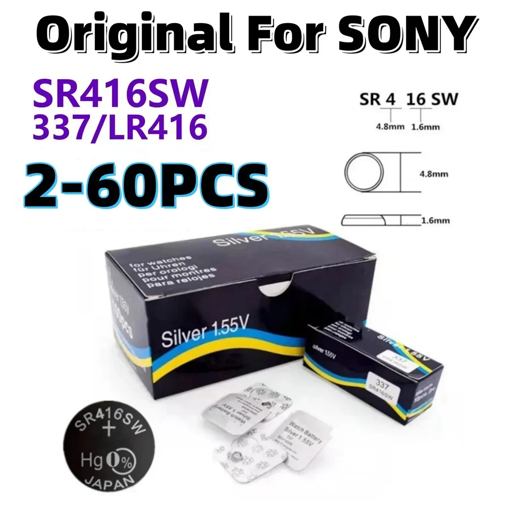 

Оригинальный кнопочный Аккумулятор для часов SONY SR416SW, 2-60 шт., батарейки для часов, батарейки для монет, батарейки 623 D337 337 SP337 1,55 в, индивидуальная упаковка