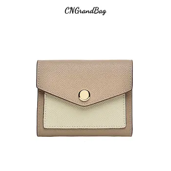 Portafoglio da donna personalizzato Portafoglio tri-fold in vera pelle Portafoglio piccolo con colori a contrasto Portamonete compatto multifunzionale