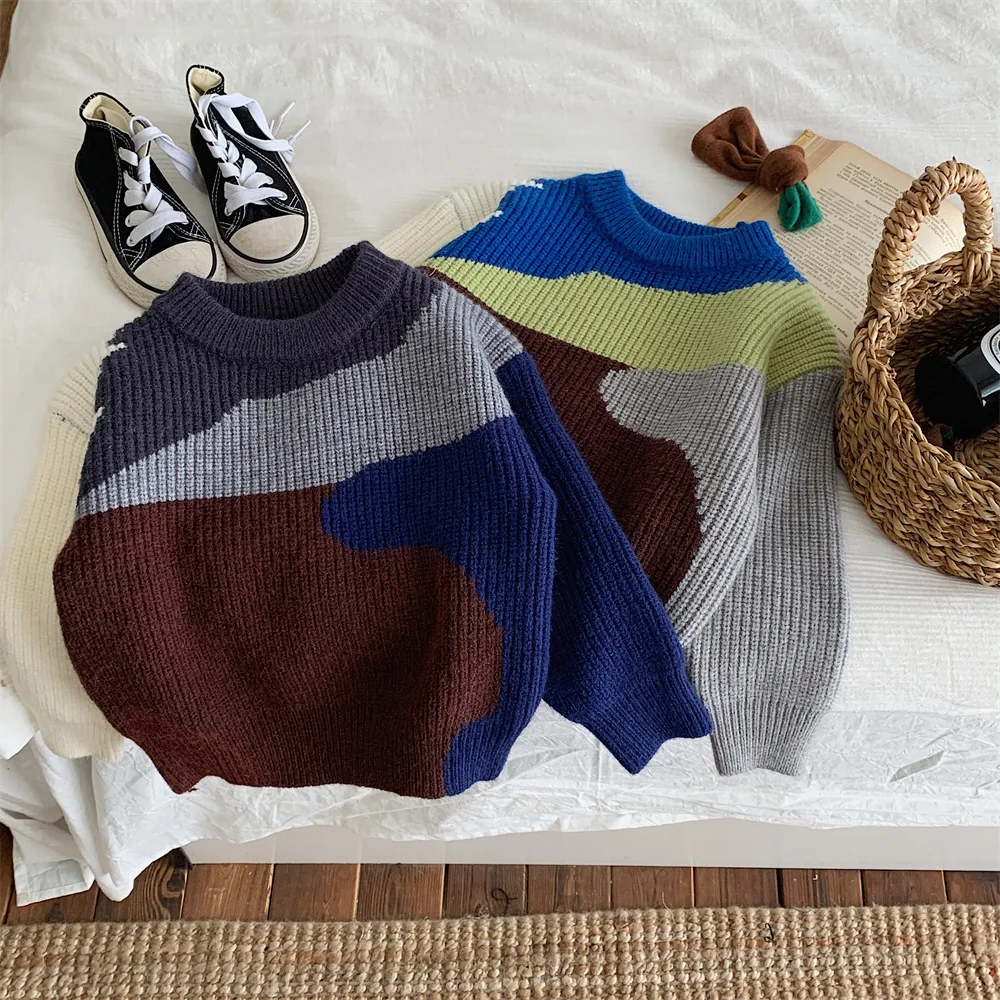 

2 To 10 Years, 2023 Children Kids Knit Clothes Sweater Autumn Winter Baby Outfits Boys Knitted Tops Cardigans Grey Blue Sweaters