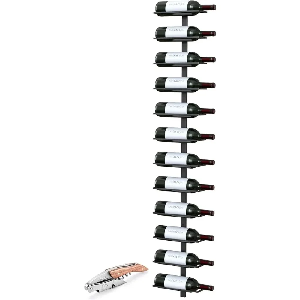 

Wall Series - Center Frame Metal Wall Mount Wine Bottle Rack Winer Bag Black (12 Bottles) + Free Corkscrew Wine Bottle Opener