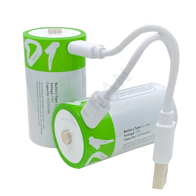 1.5V D SIZE12000mWh Rechargeable Battery LR20 USB Charging Li-ion Batteries for Natural Gas, Gas Stove, Domestic Water Heater