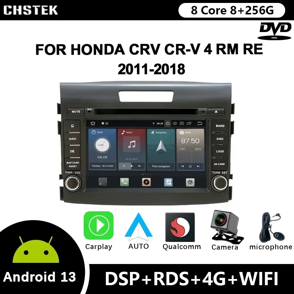 

CHSTEK Android 12 Car Radio 2 Din For Honda CRV CR-V 4 RM RE 2011-2018 Qualcomm Bluetooth DVD CarPlay WIFI 4G GPS DSP Autoradio