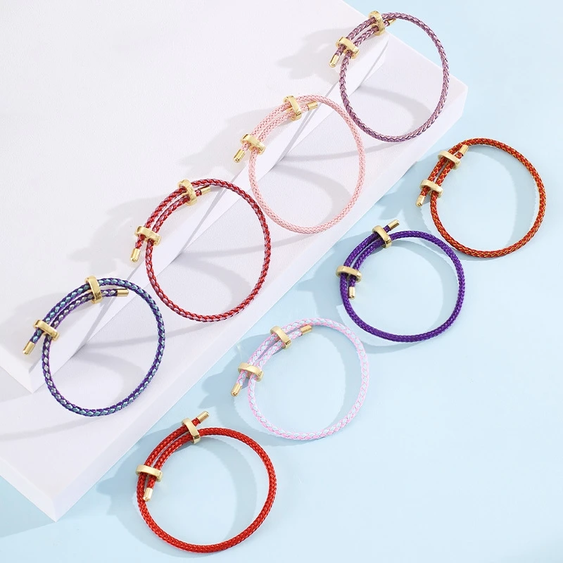 

Woven Colorful Rope Bracelet Accessories Octagonal Copper Buckle Steel Wire Rope Bracelet Adjustable Bracelet with Jewelry Gifts