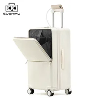 sushimu Suitcase Wide Handle Travel Suitcase Men 20 24 26 Carry-On Luggage Women PC Aluminum Frame Trolley Case
