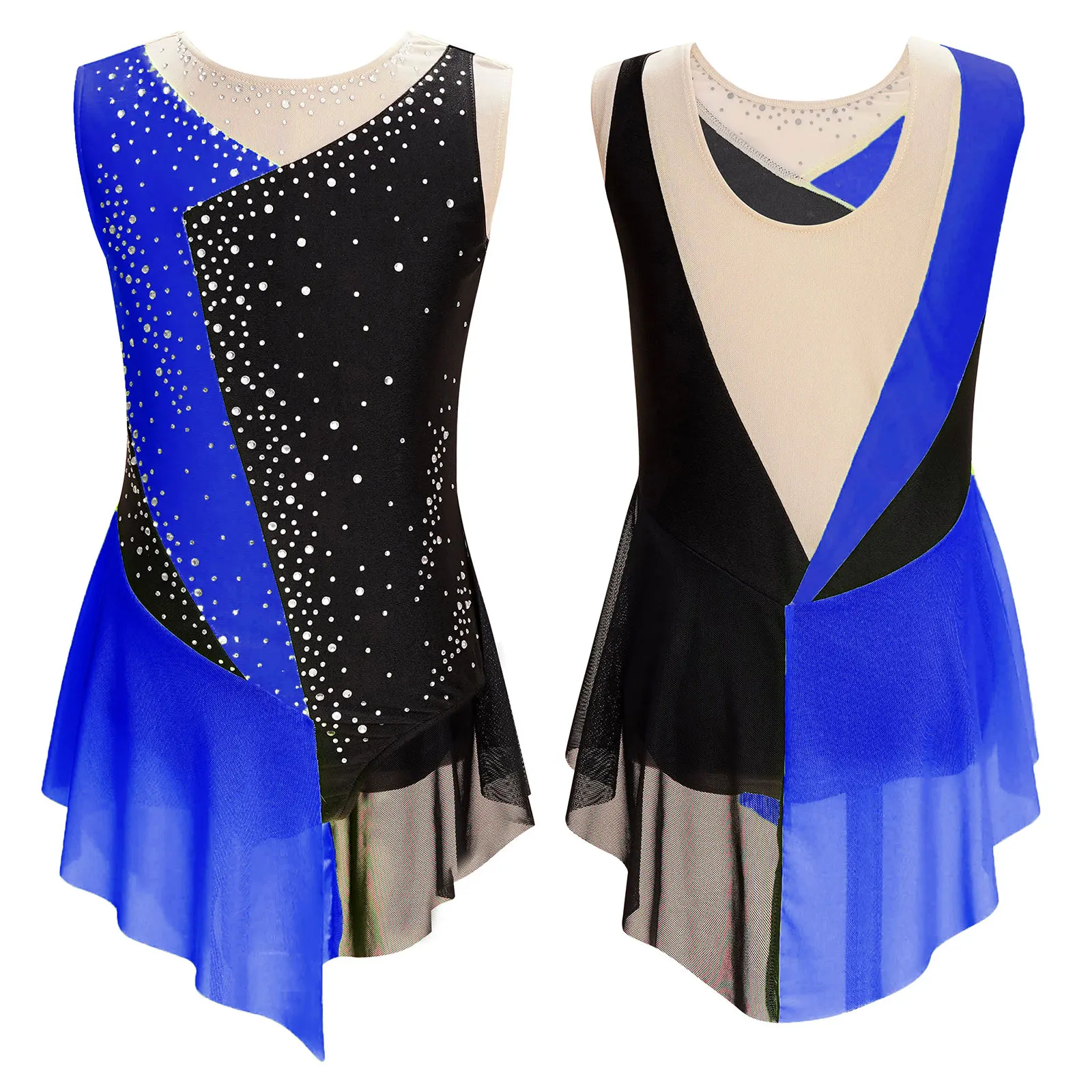 

Kids Girls Ballet Dance Dress Gymnastics Leotards Figure Skating Acrobatics Performance Costume Sleeveless Rhinestone Dancewear