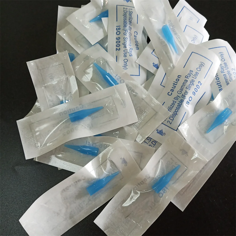 500Pcs Blue 0.4*0.6*2.5CM Permanent Makeup Eyebrow Lips Small Tip Tattoo Needle Caps Nozzle Machine