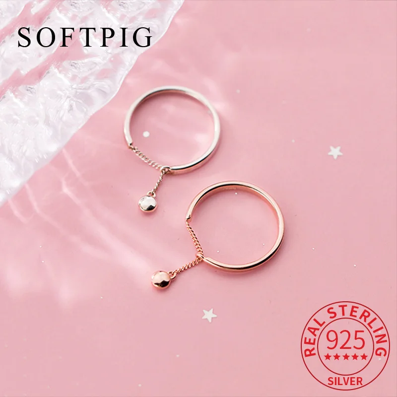 925 Sterling Silver Bead Chain Tassel Adjustable Ring For Women