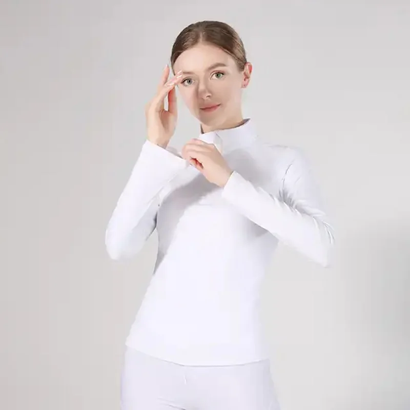 MXLLINA Burgundy Horse Riding T-Shirts Women Soft Equestrian Long Sleeve Tops Ladies Rider Show Base Layer T-shirt Wear Clothing 5