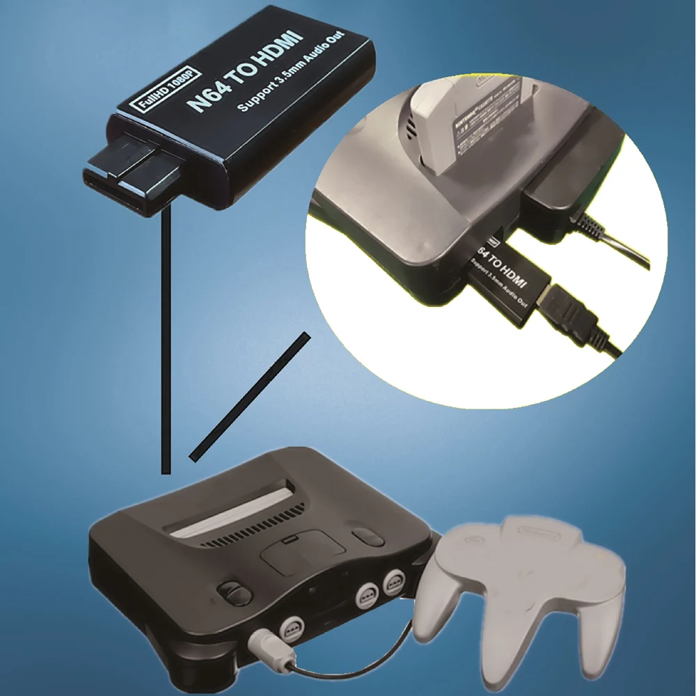Game Console N64 to HDMI-compatible Converter N64 to HDTV Adapter Plug and Play for SNES/NGC/SFC HDMI Adapter 3.5mm Audio Output