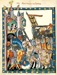 Vintage Medieval Lovers on Horse Canvas Art Print - Retro European Wall Décor - 40x60cm No Frame (Blue)