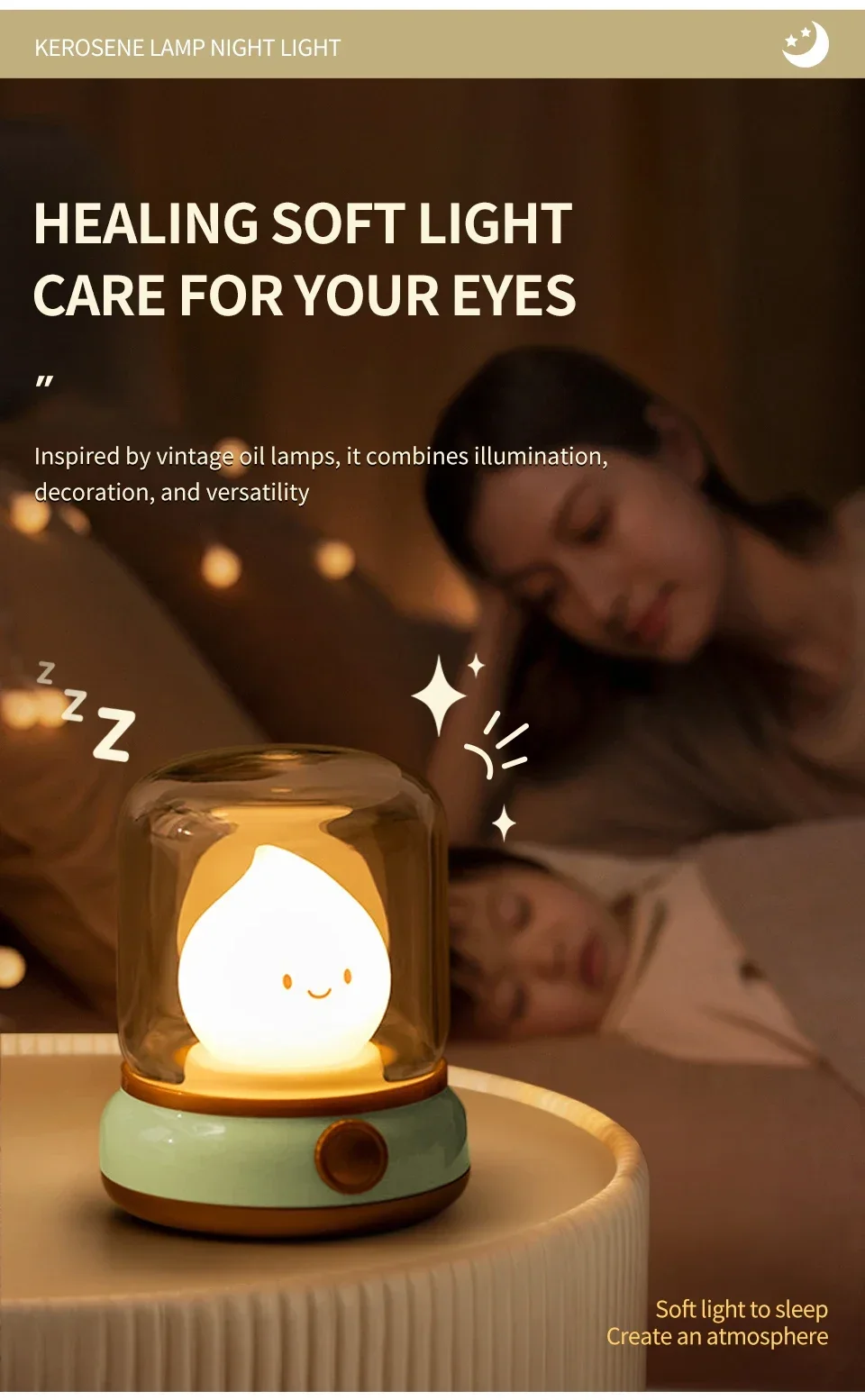 Description Picture 3 of itemRetro LED Night Light Cute Kerosene Lamp Rechargeable Dimmable Table Lamp Night Light for Kid's Gift Home Desktop Decoration