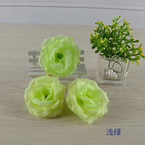 Set of 10 Red and Green Artificial Rose Flower Heads
