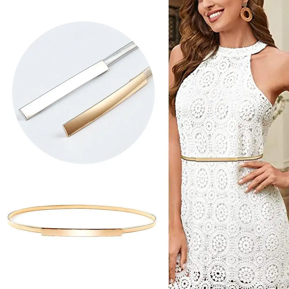 

New Fashion Women Skinny Belt Simple Thin Slim Metal Color Silver Gold Belt Versatile Adjustable Dress Waist Elastic Belt M1Q2