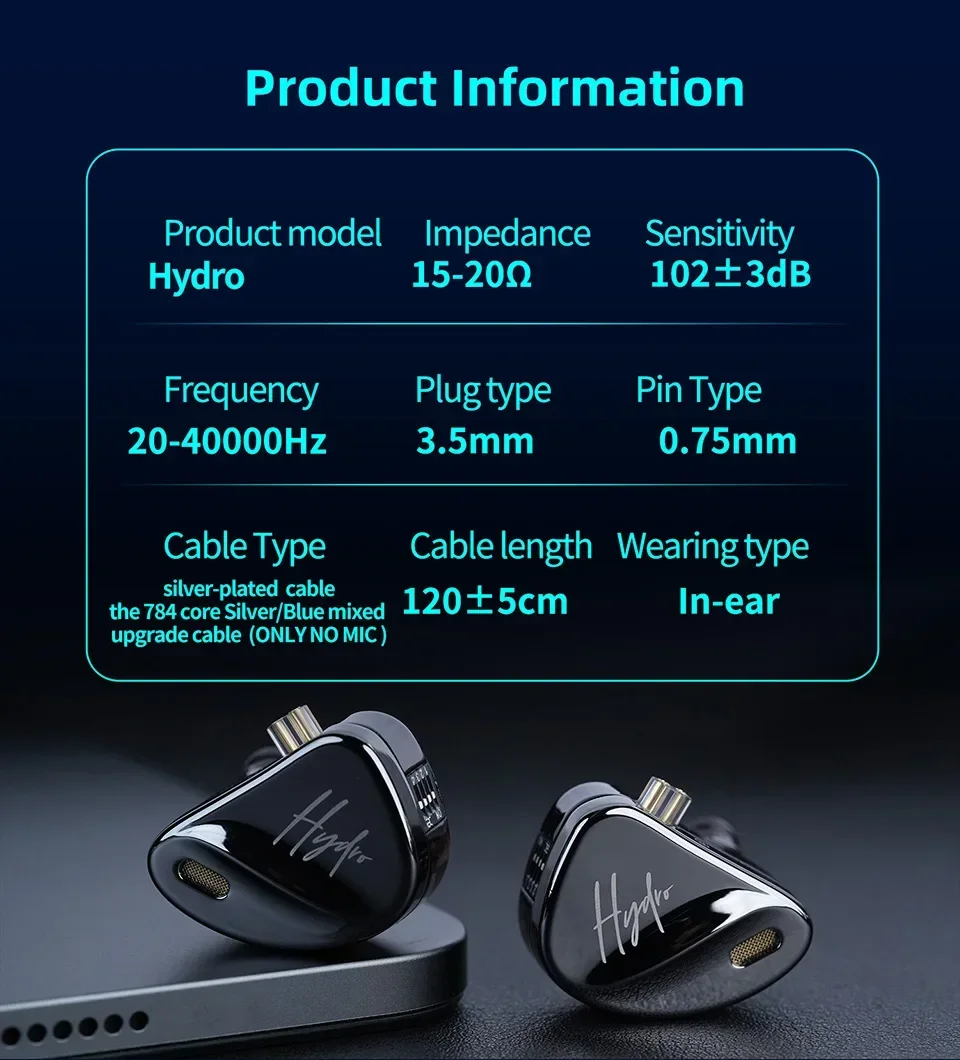 Cca-hydro in ear hifi headphones、2dd 8ba、取り外し可能な